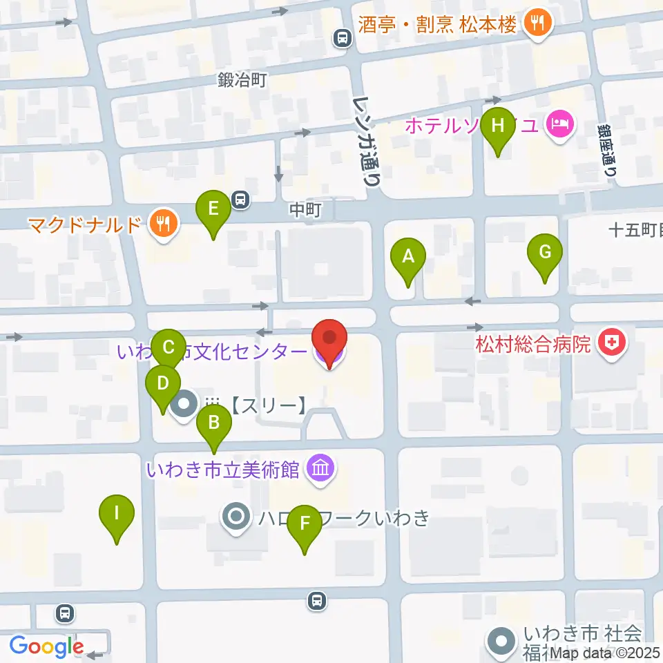 いわき市文化センター大ホール周辺の駐車場・コインパーキング一覧地図
