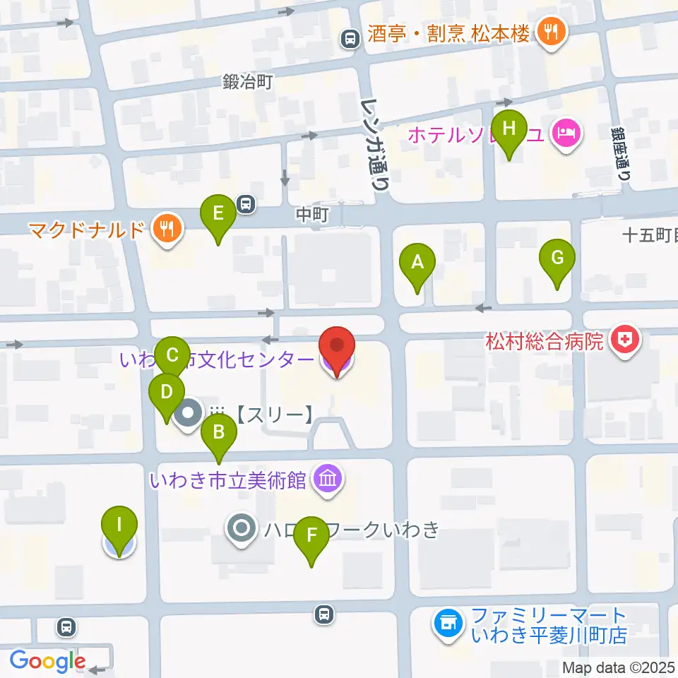 いわき市文化センター大ホール周辺の駐車場・コインパーキング一覧地図