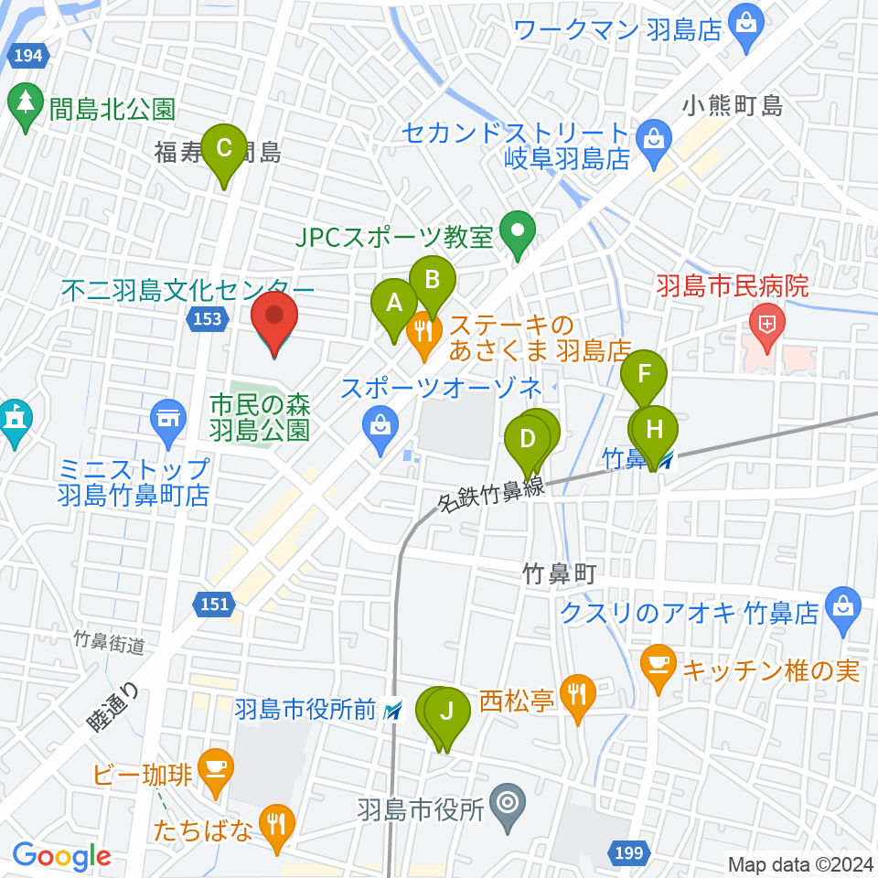 不二羽島文化センター周辺の駐車場・コインパーキング一覧地図