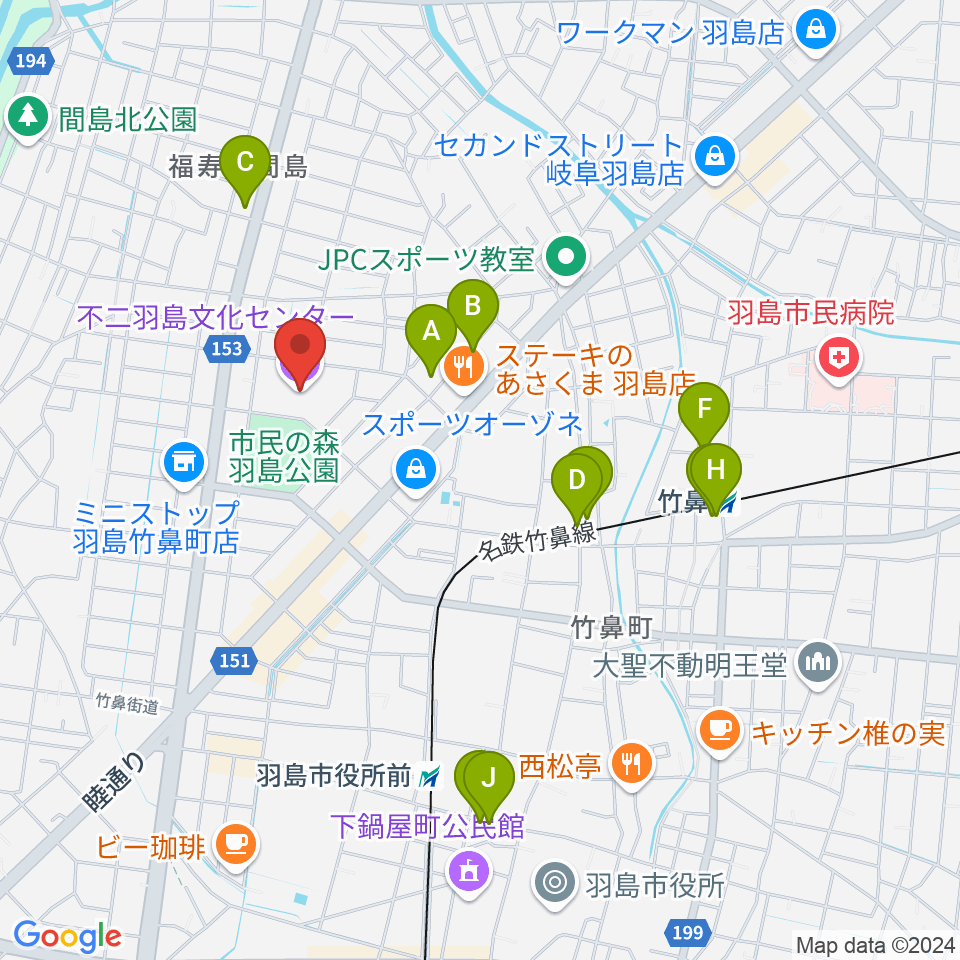 不二羽島文化センター周辺の駐車場・コインパーキング一覧地図