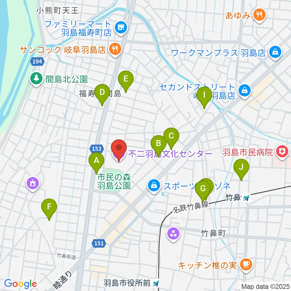 不二羽島文化センター周辺の駐車場・コインパーキング一覧地図