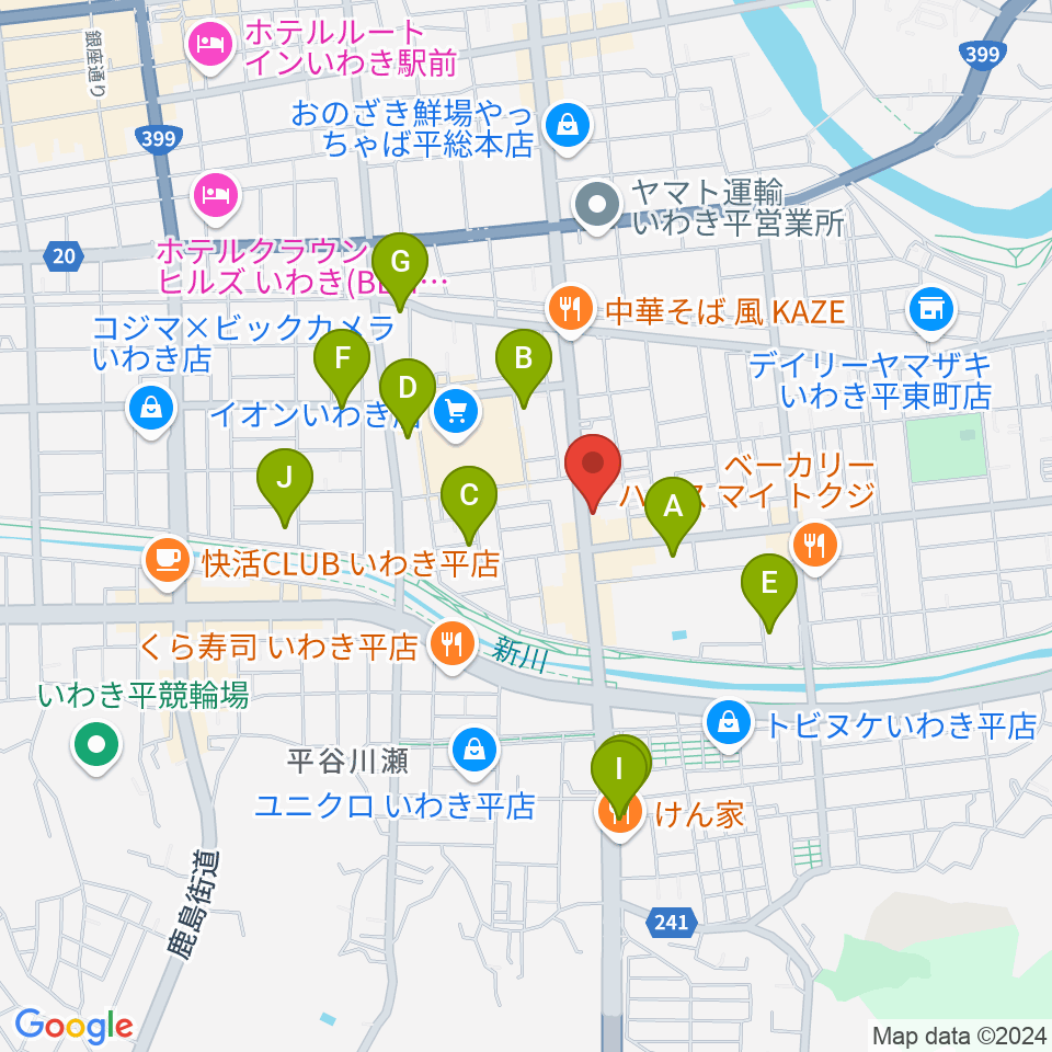 ピアノショップいわき周辺の駐車場・コインパーキング一覧地図