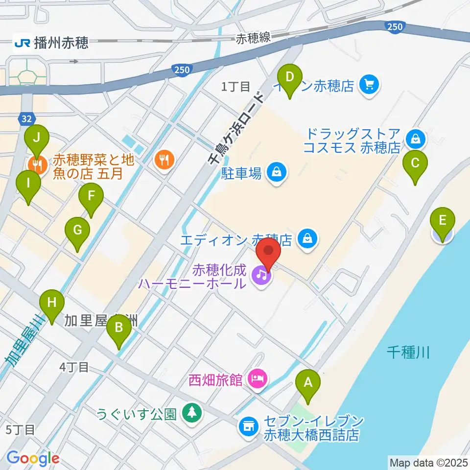 赤穂化成ハーモニーホール周辺の駐車場・コインパーキング一覧地図