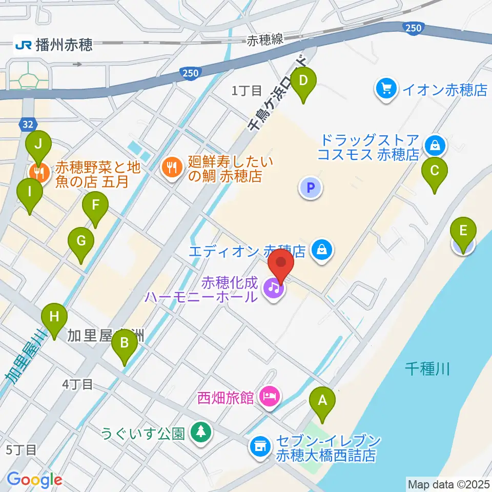赤穂化成ハーモニーホール周辺の駐車場・コインパーキング一覧地図