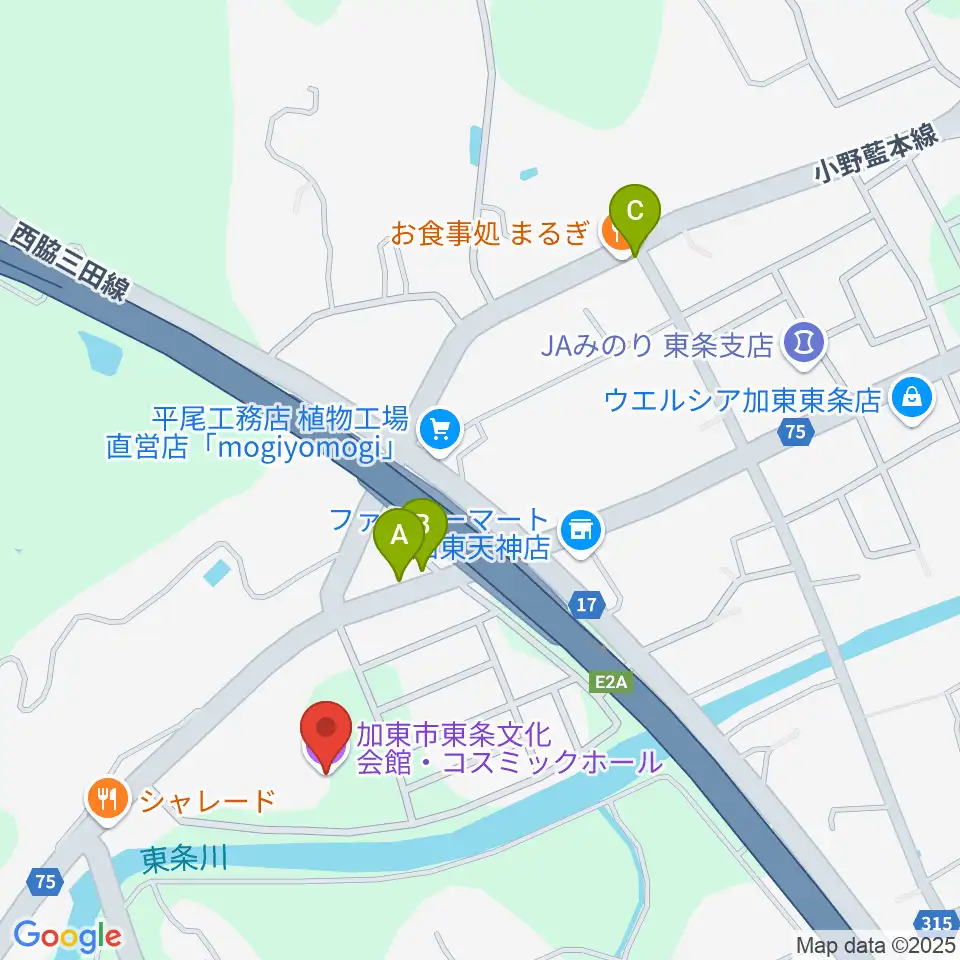加東市東条文化会館コスミックホール周辺の駐車場・コインパーキング一覧地図