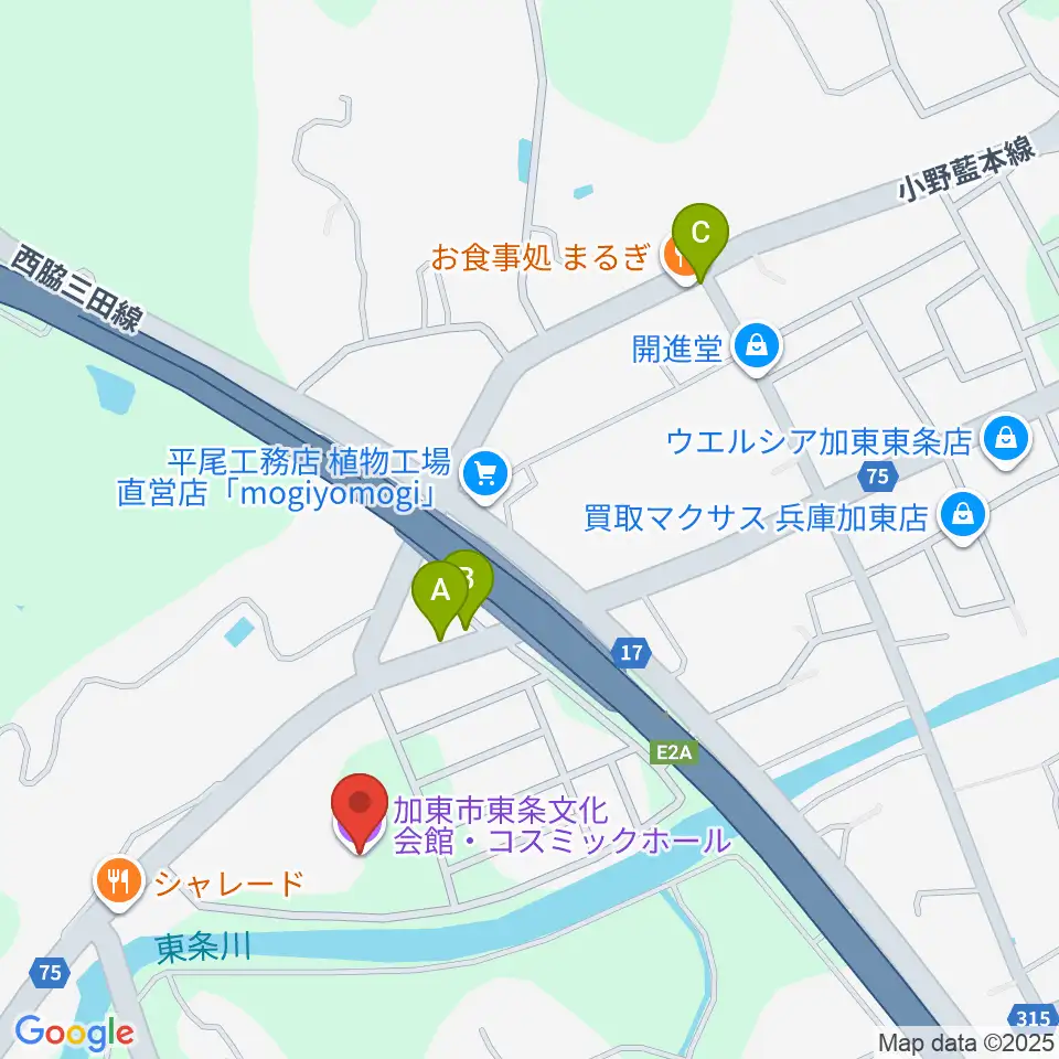 加東市東条文化会館コスミックホール周辺の駐車場・コインパーキング一覧地図