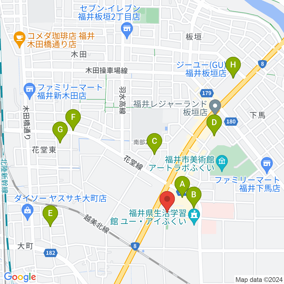 福井県産業会館周辺の駐車場・コインパーキング一覧地図