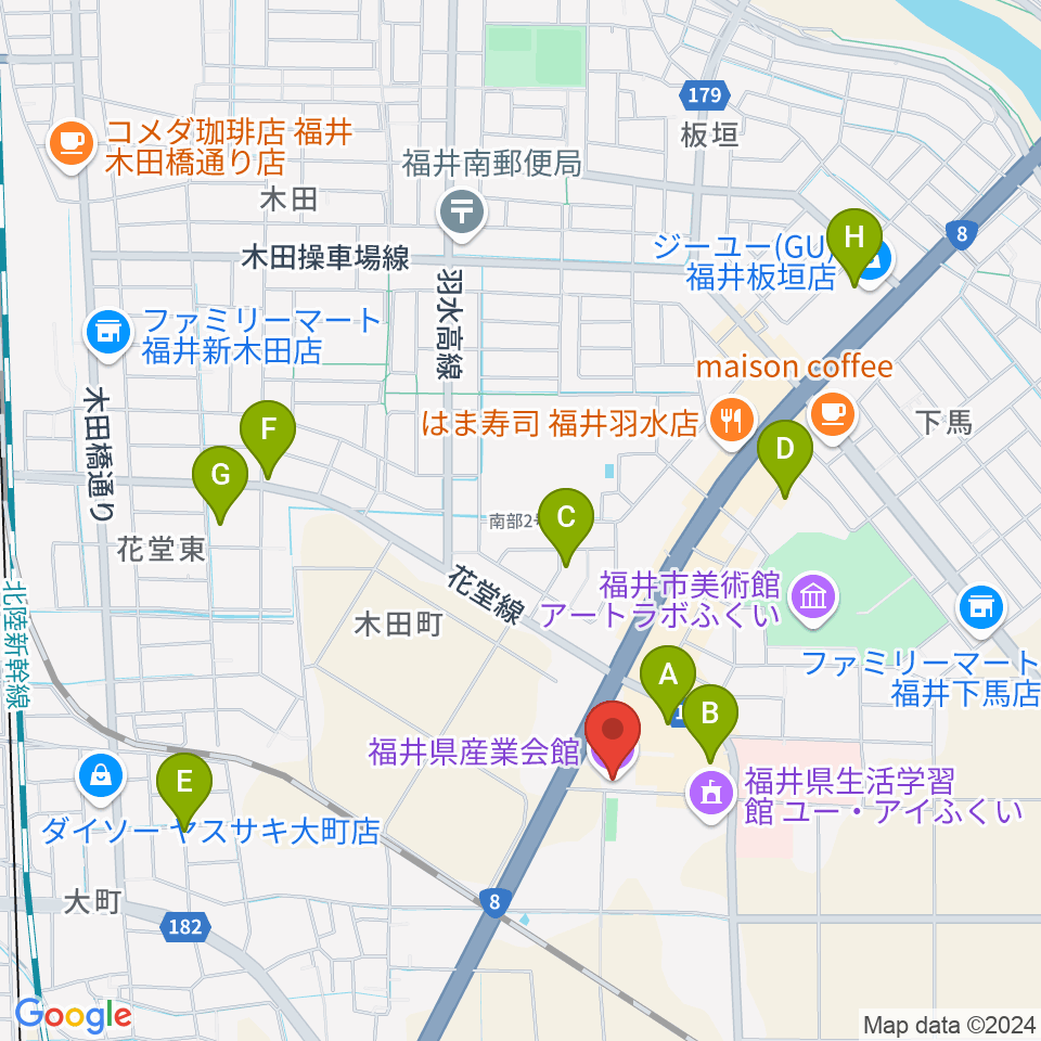 福井県産業会館周辺の駐車場・コインパーキング一覧地図