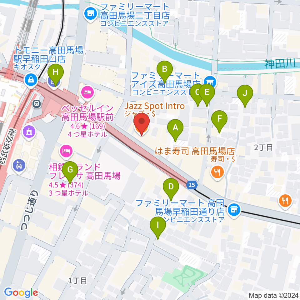 高田馬場イントロ周辺の駐車場・コインパーキング一覧地図