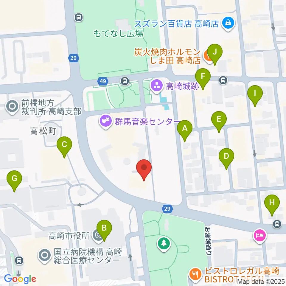 群馬シンフォニーホール周辺の駐車場・コインパーキング一覧地図