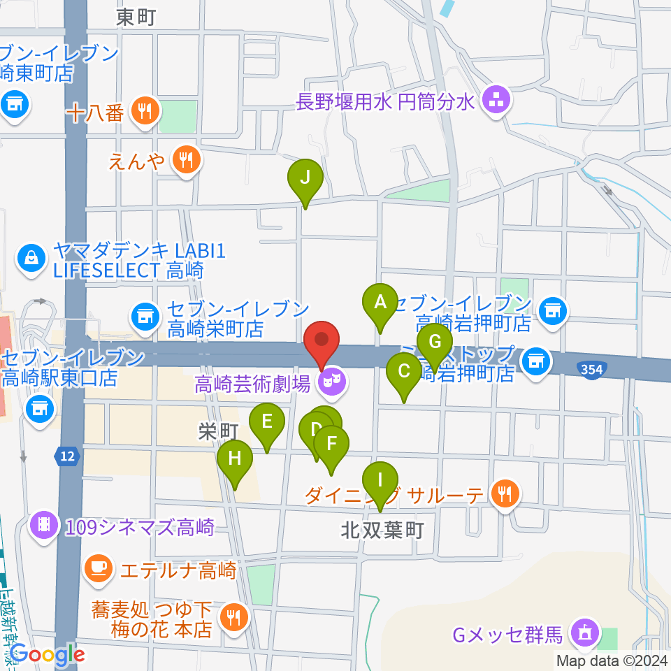 高崎芸術劇場周辺の駐車場・コインパーキング一覧地図