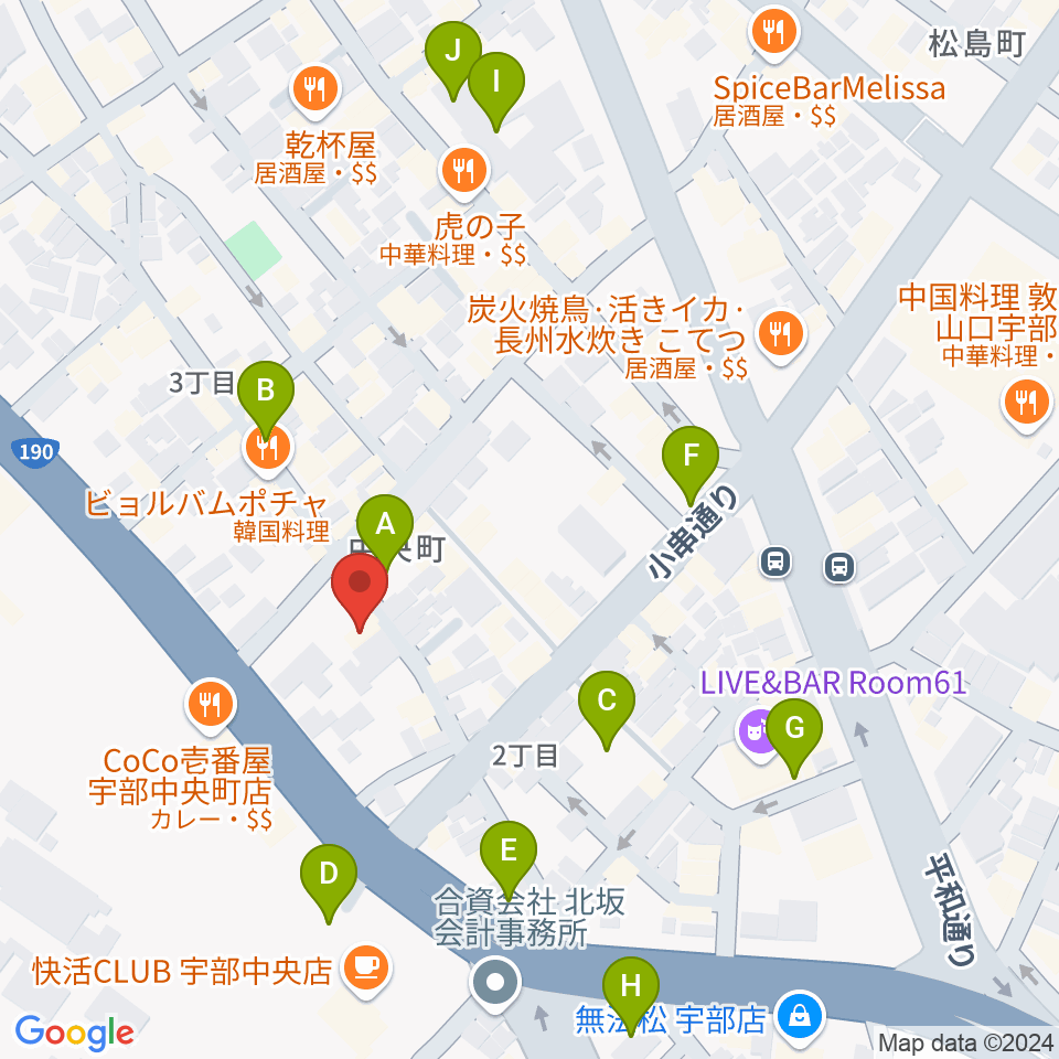 宇部BBB周辺の駐車場・コインパーキング一覧地図