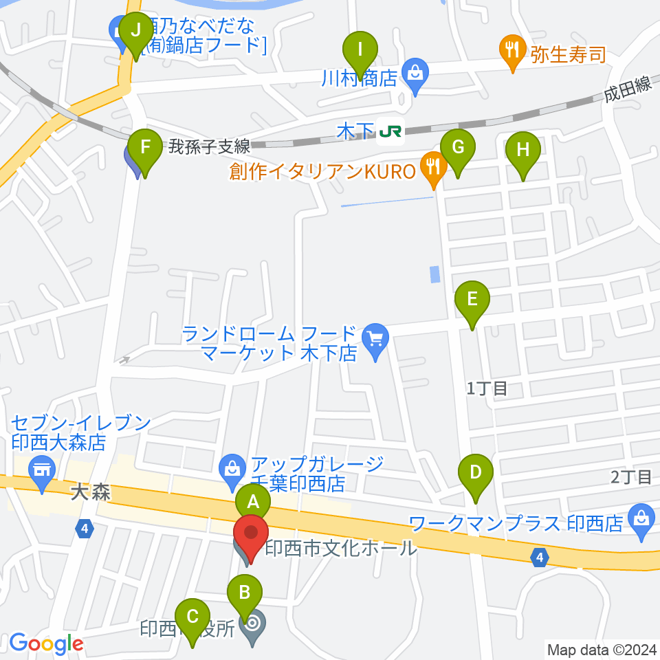 印西市文化ホール周辺の駐車場・コインパーキング一覧地図