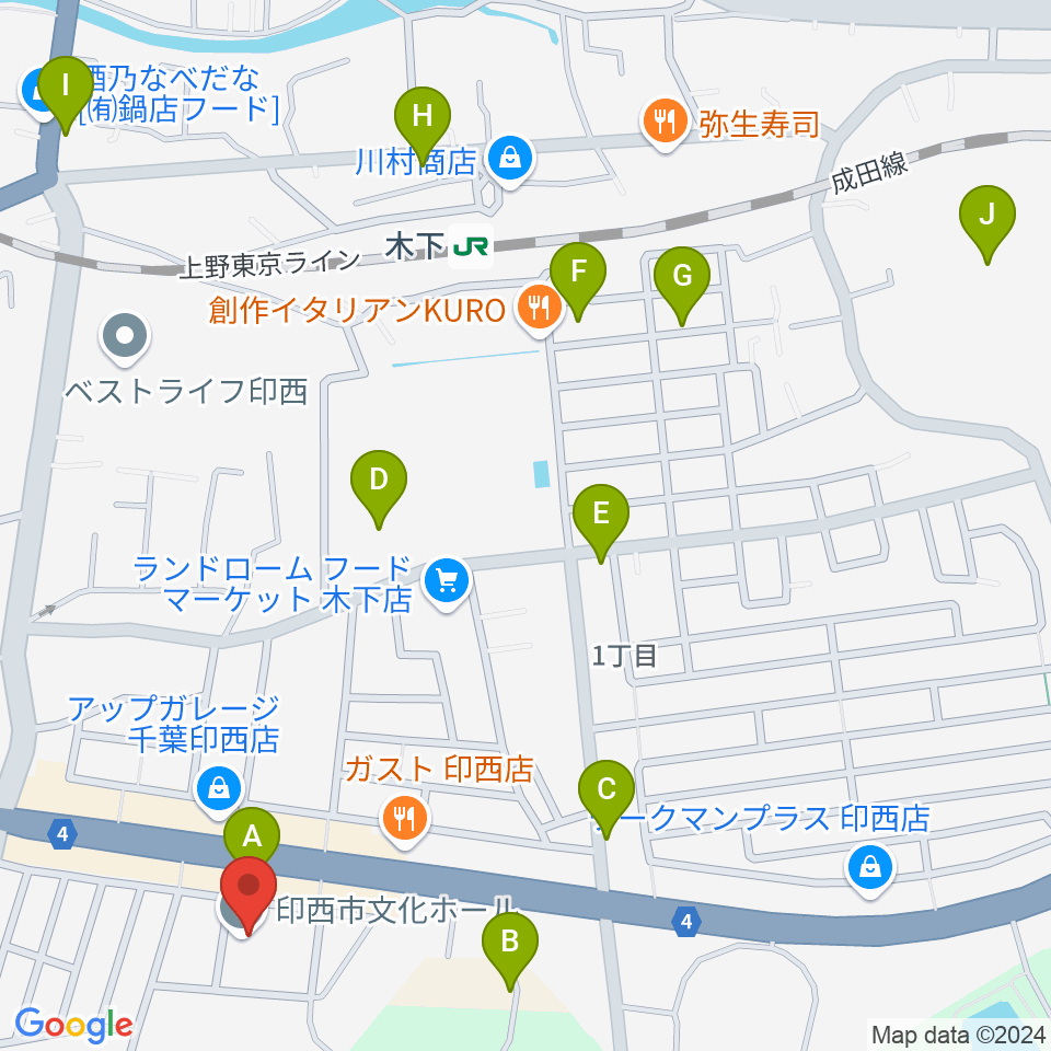 印西市文化ホール周辺の駐車場・コインパーキング一覧地図