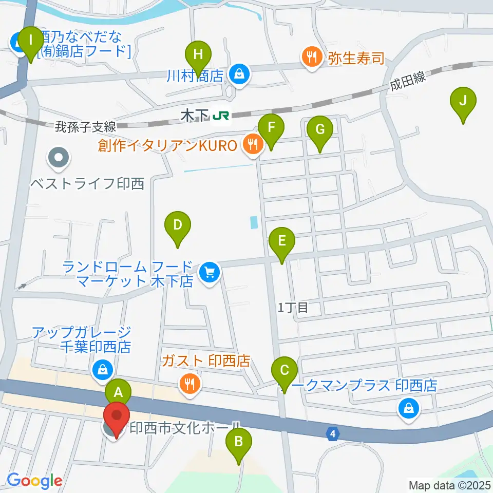 印西市文化ホール周辺の駐車場・コインパーキング一覧地図