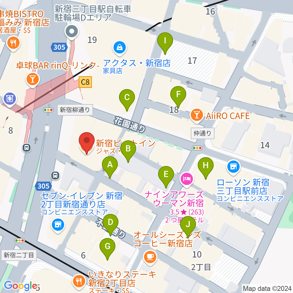 新宿PIT INN周辺の駐車場・コインパーキング一覧地図