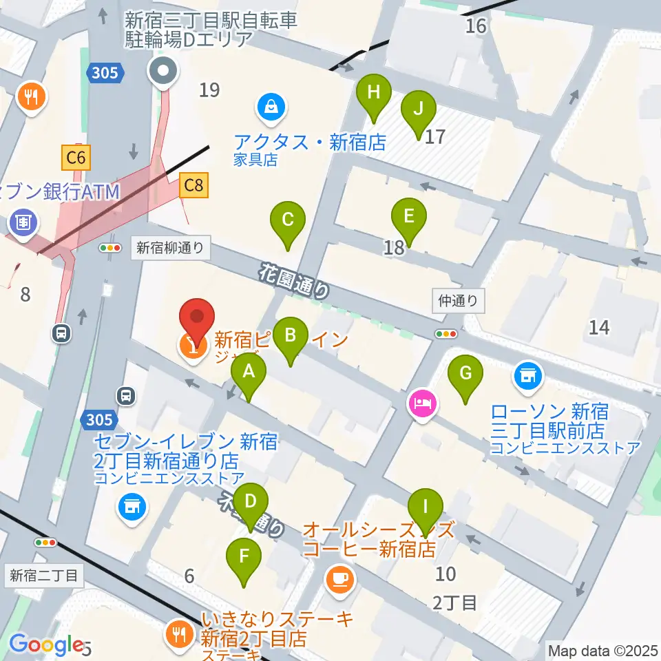 新宿PIT INN周辺の駐車場・コインパーキング一覧地図