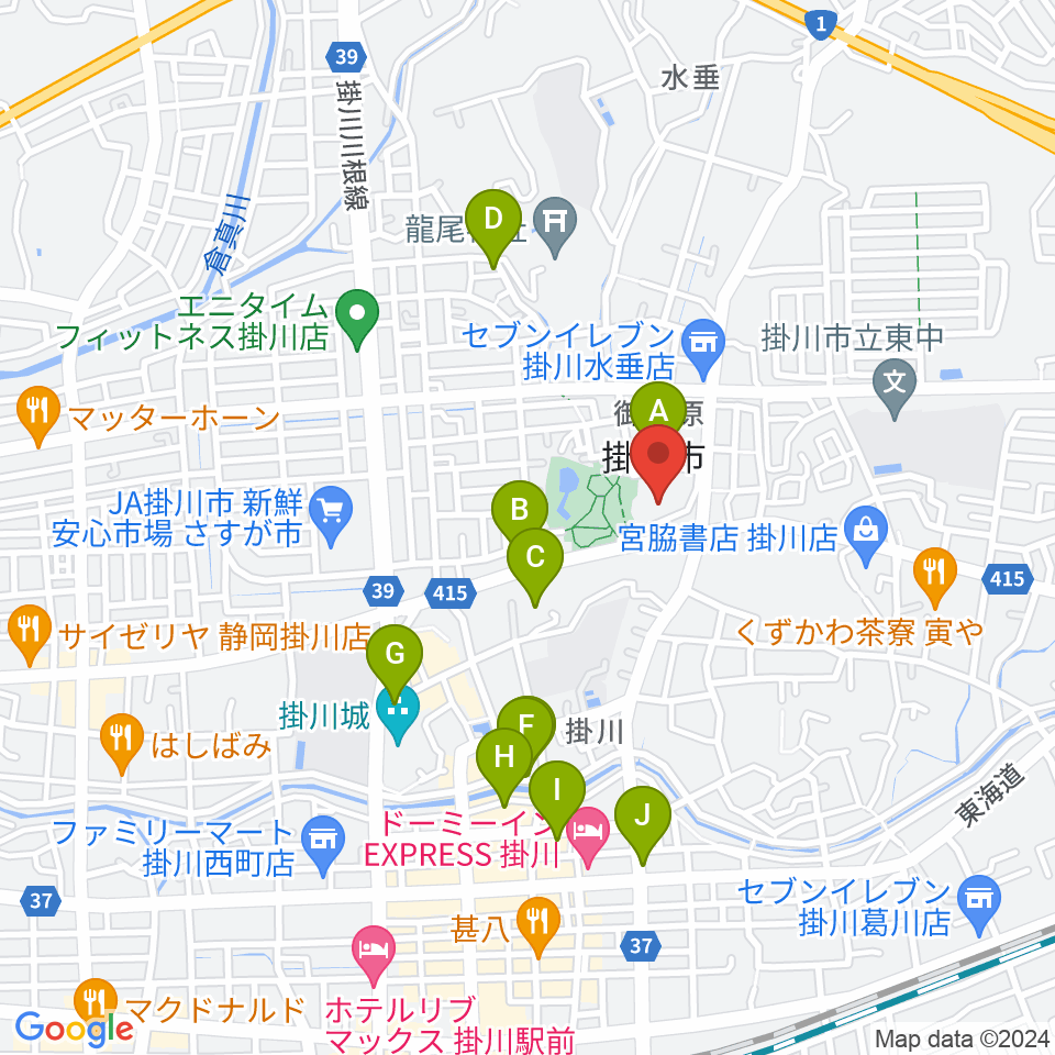 掛川市生涯学習センター周辺の駐車場・コインパーキング一覧地図