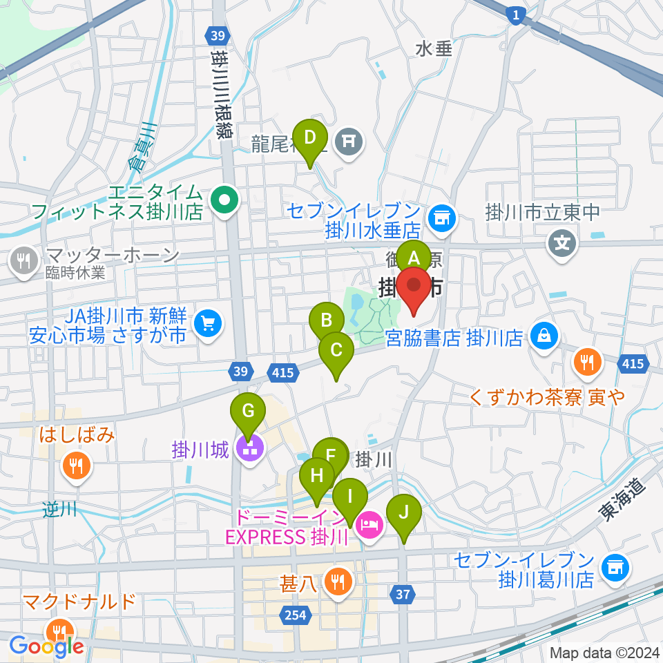 掛川市生涯学習センター周辺の駐車場・コインパーキング一覧地図