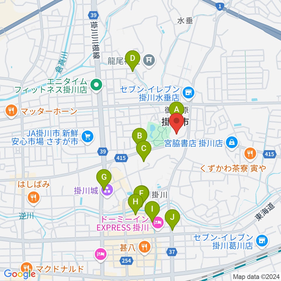 掛川市生涯学習センター周辺の駐車場・コインパーキング一覧地図