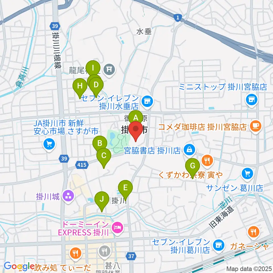掛川市生涯学習センター周辺の駐車場・コインパーキング一覧地図