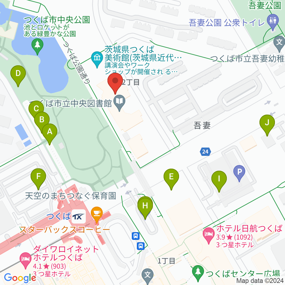 つくば文化会館アルス周辺の駐車場・コインパーキング一覧地図