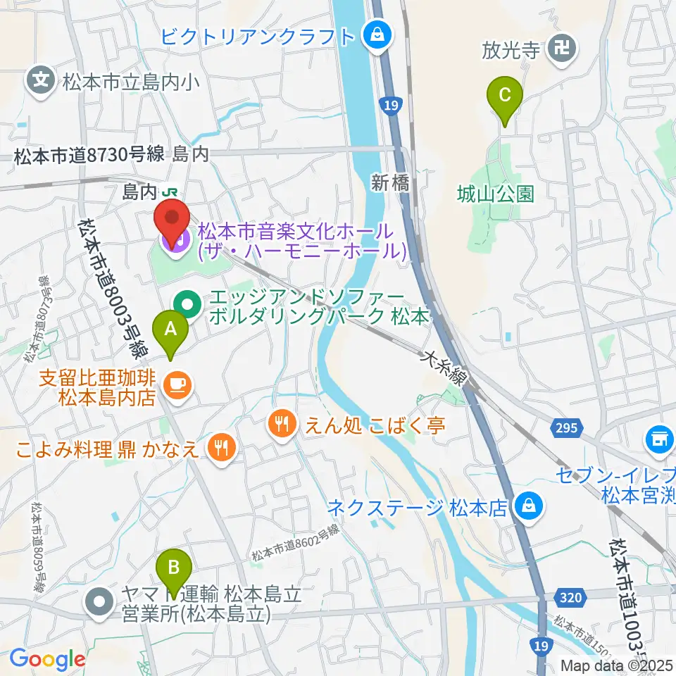 松本市音楽文化ホール ザ・ハーモニーホール周辺の駐車場・コインパーキング一覧地図