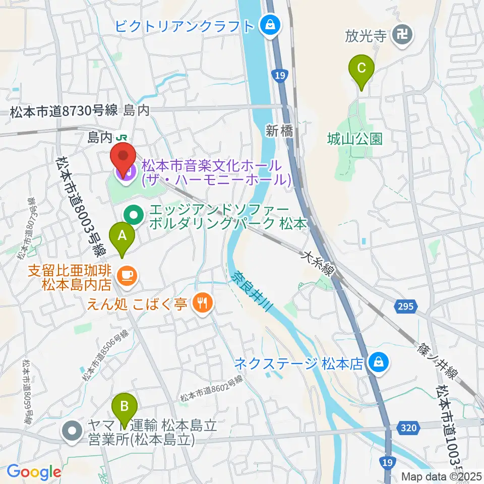 松本市音楽文化ホール ザ・ハーモニーホール周辺の駐車場・コインパーキング一覧地図