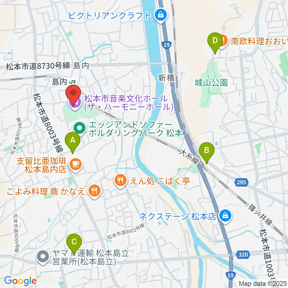 松本市音楽文化ホール ザ・ハーモニーホール周辺の駐車場・コインパーキング一覧地図