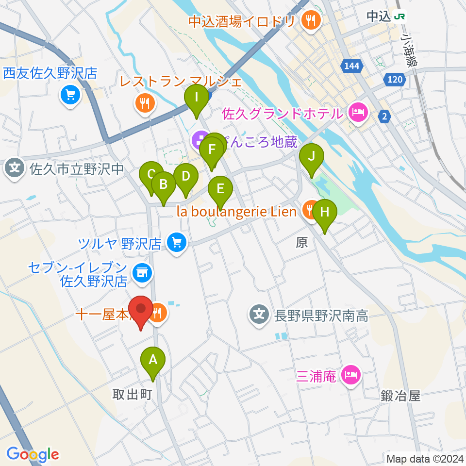 佐久市生涯学習センター 野沢会館周辺の駐車場・コインパーキング一覧地図