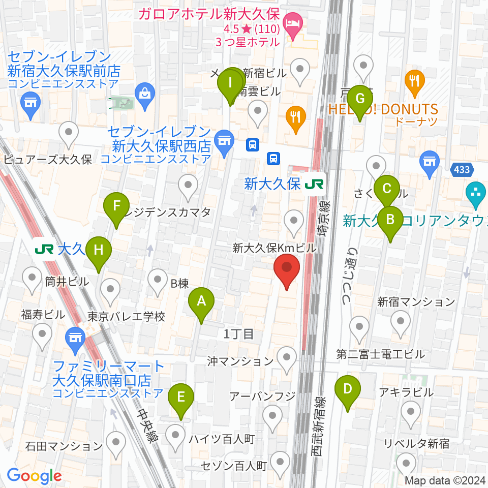 新大久保CLUB Voice周辺の駐車場・コインパーキング一覧地図