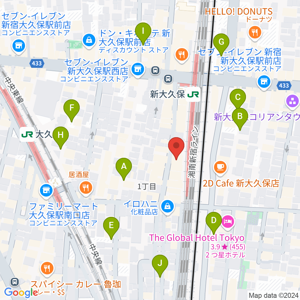 新大久保CLUB Voice周辺の駐車場・コインパーキング一覧地図