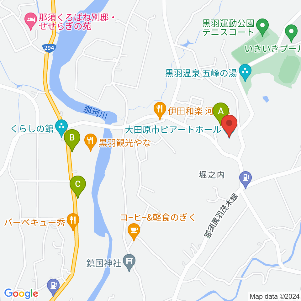 大田原市ピアートホール周辺の駐車場・コインパーキング一覧地図