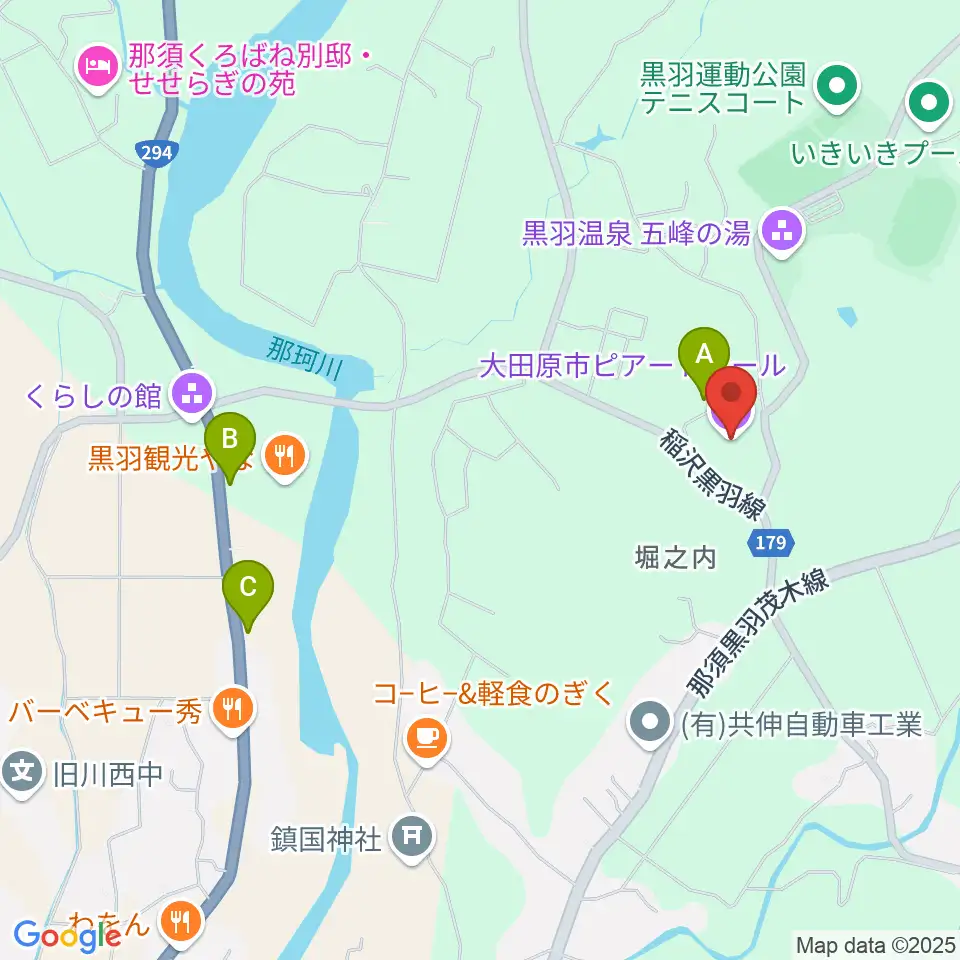 大田原市ピアートホール周辺の駐車場・コインパーキング一覧地図