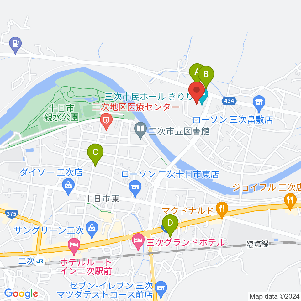 三次市民ホールきりり周辺の駐車場・コインパーキング一覧地図