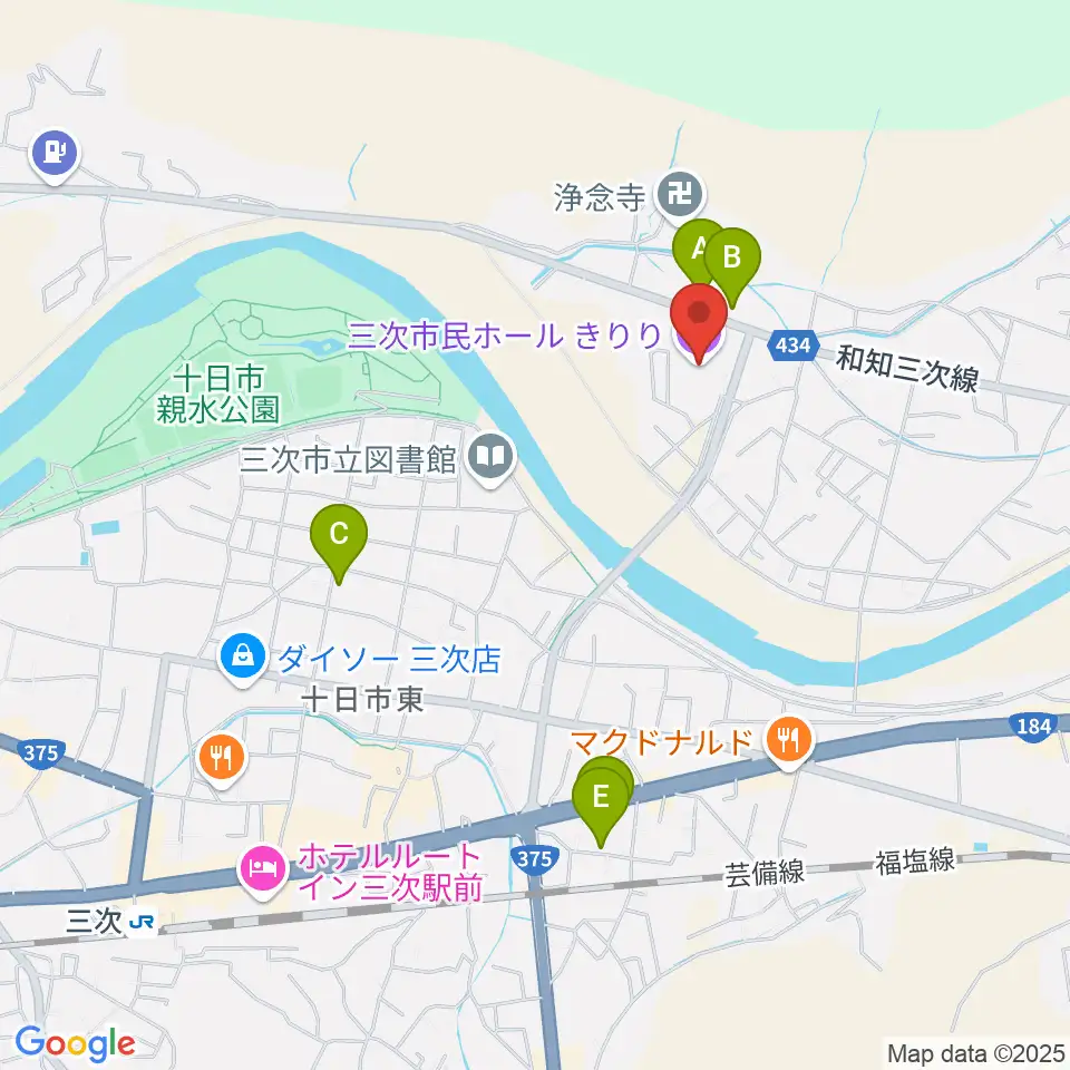 三次市民ホールきりり周辺の駐車場・コインパーキング一覧地図