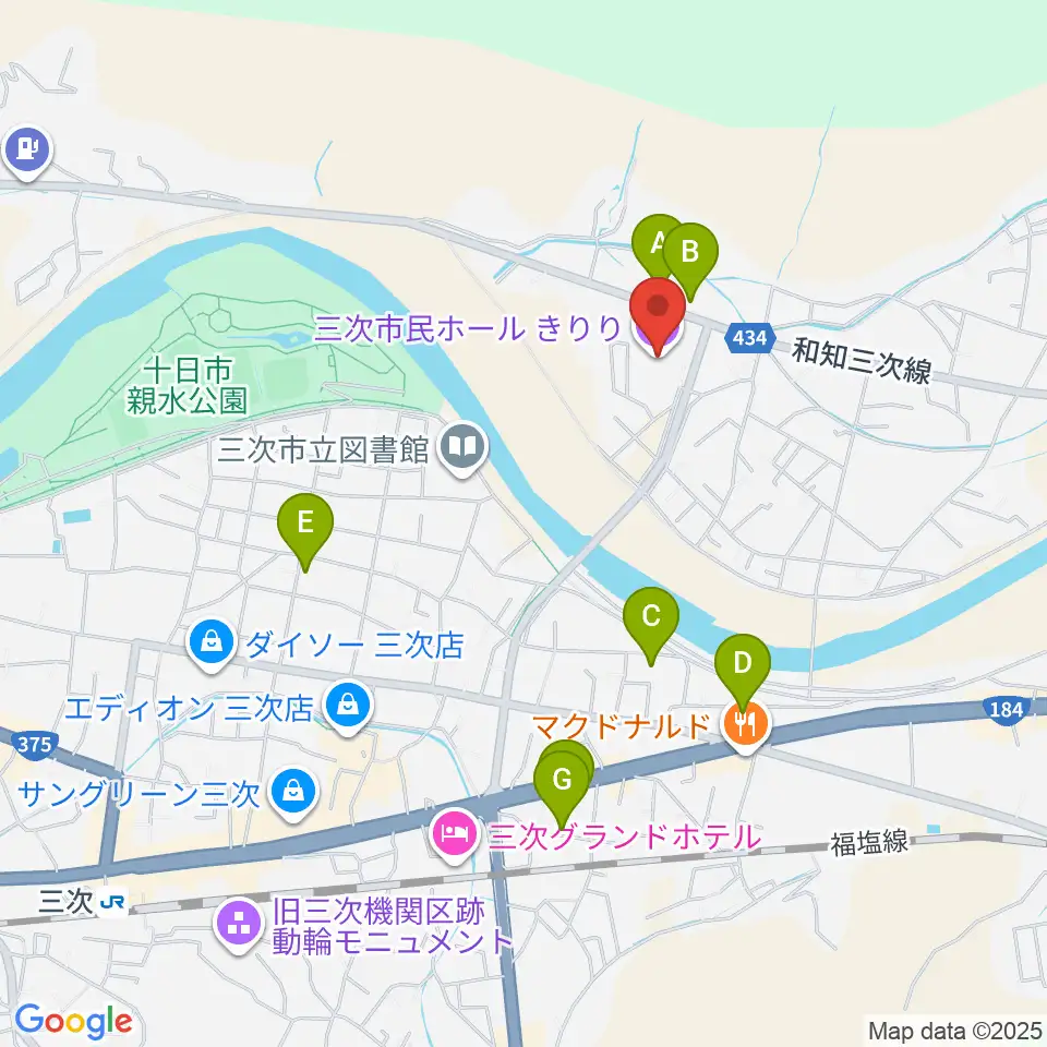 三次市民ホールきりり周辺の駐車場・コインパーキング一覧地図