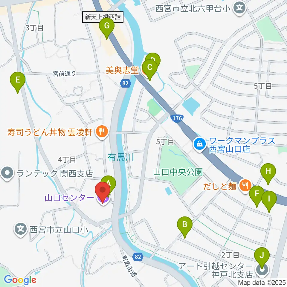 西宮市山口ホール周辺の駐車場・コインパーキング一覧地図