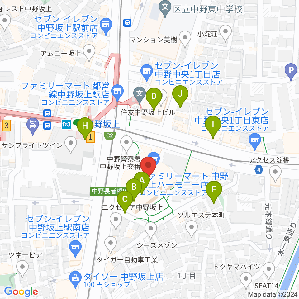 中野坂上ハーモニーホール周辺の駐車場・コインパーキング一覧地図