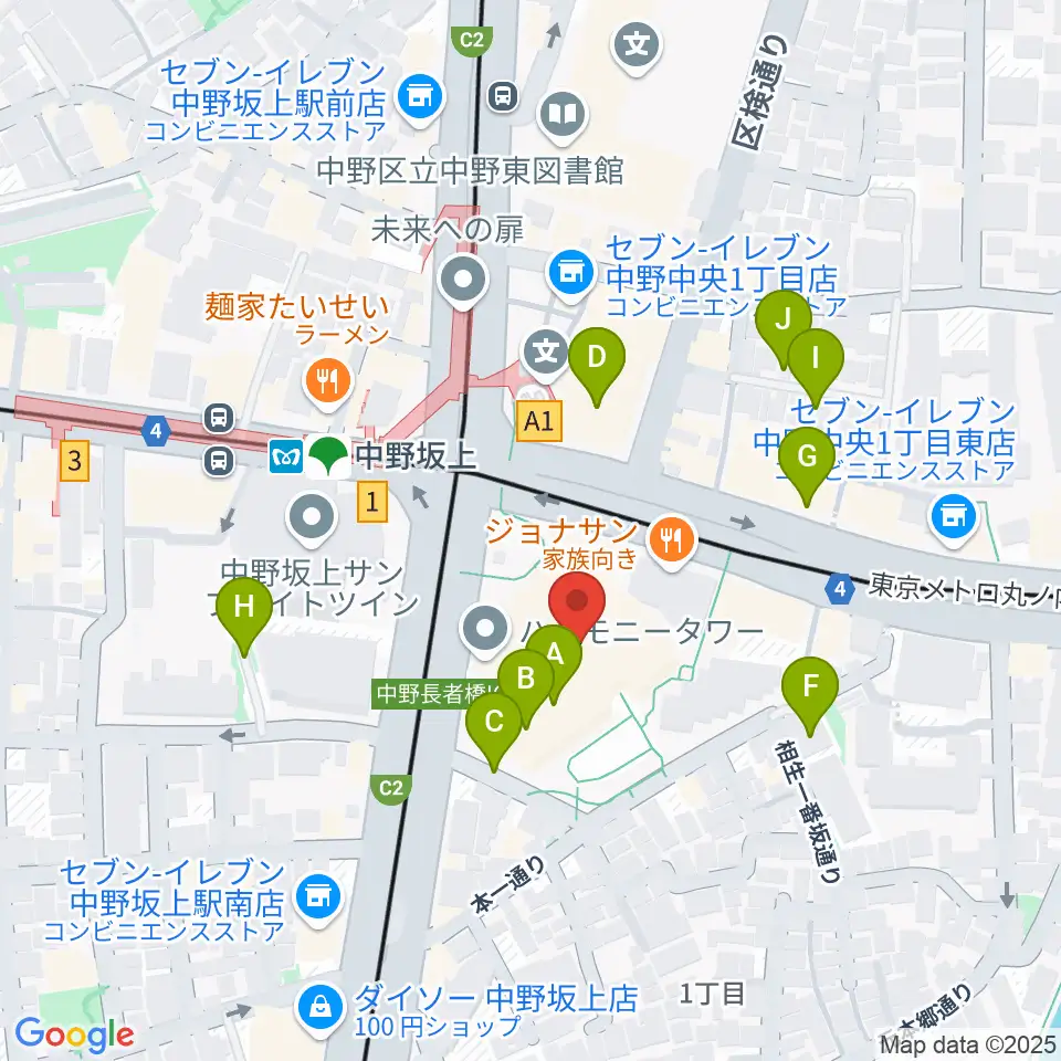 中野坂上ハーモニーホール周辺の駐車場・コインパーキング一覧地図