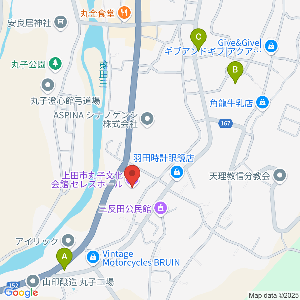 上田市丸子文化会館セレスホール周辺の駐車場・コインパーキング一覧地図