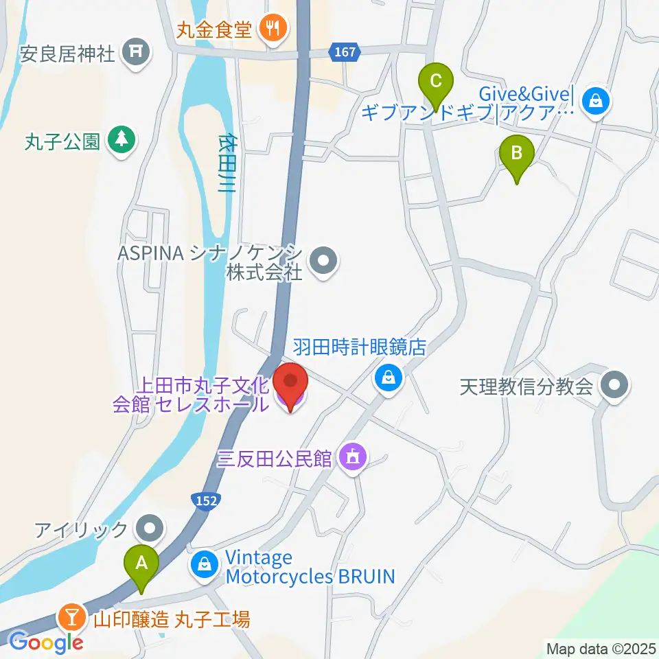上田市丸子文化会館セレスホール周辺の駐車場・コインパーキング一覧地図