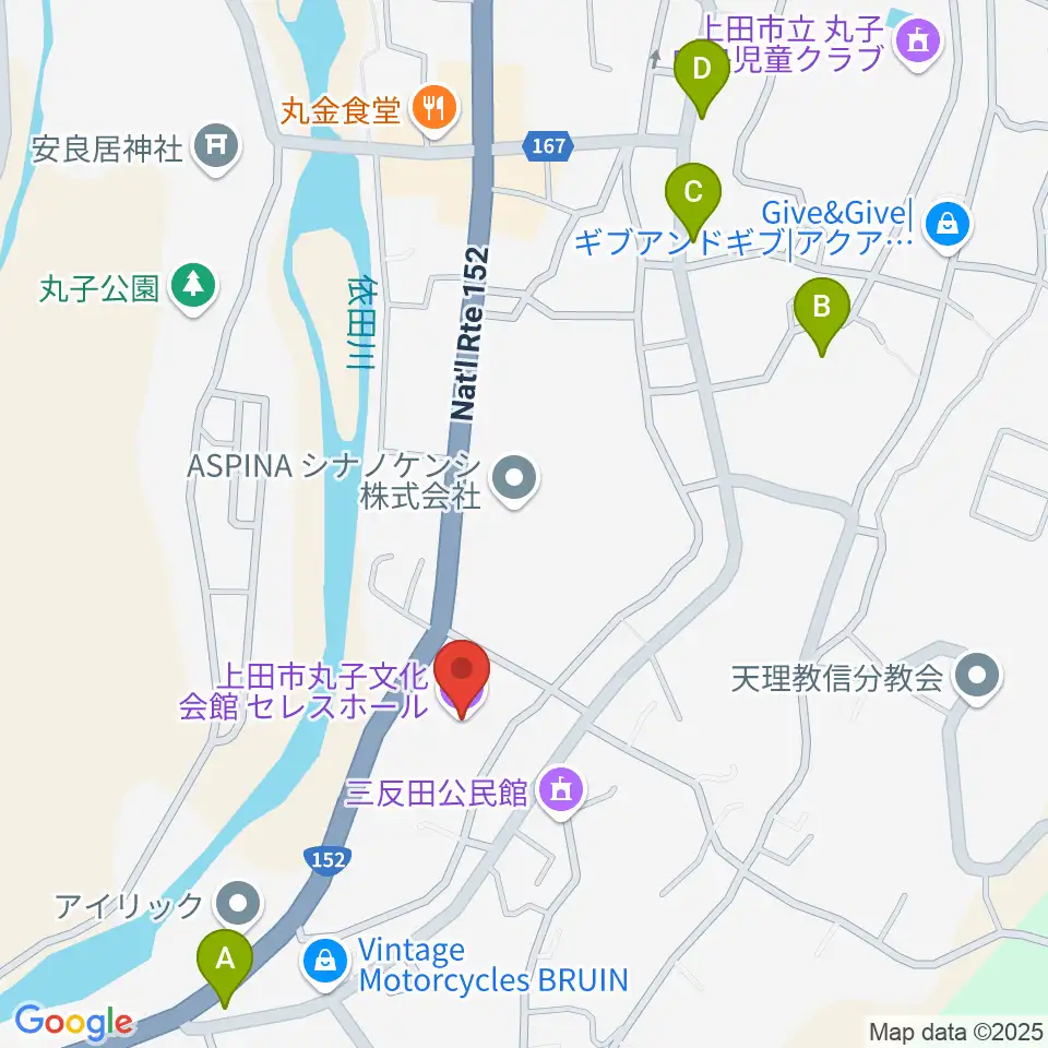 上田市丸子文化会館セレスホール周辺の駐車場・コインパーキング一覧地図