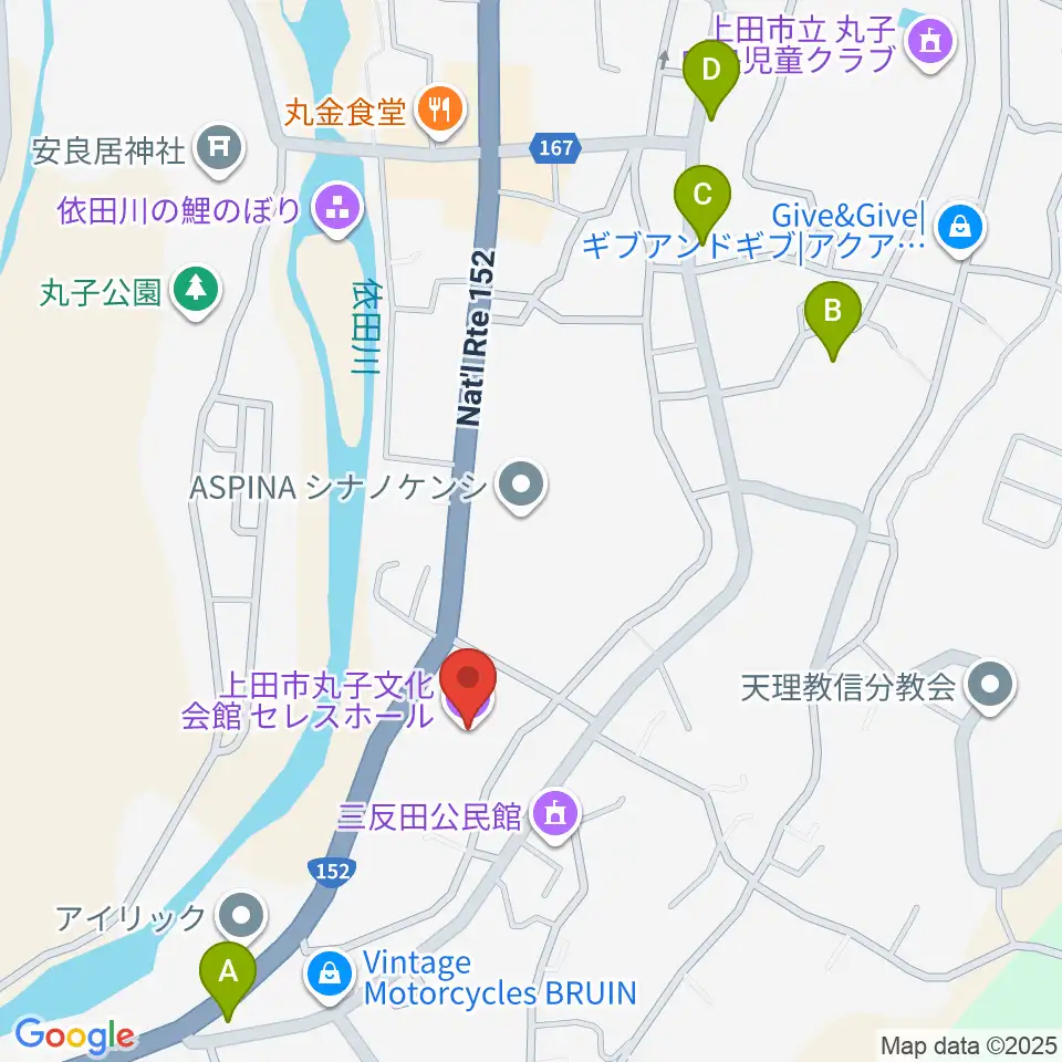 上田市丸子文化会館セレスホール周辺の駐車場・コインパーキング一覧地図