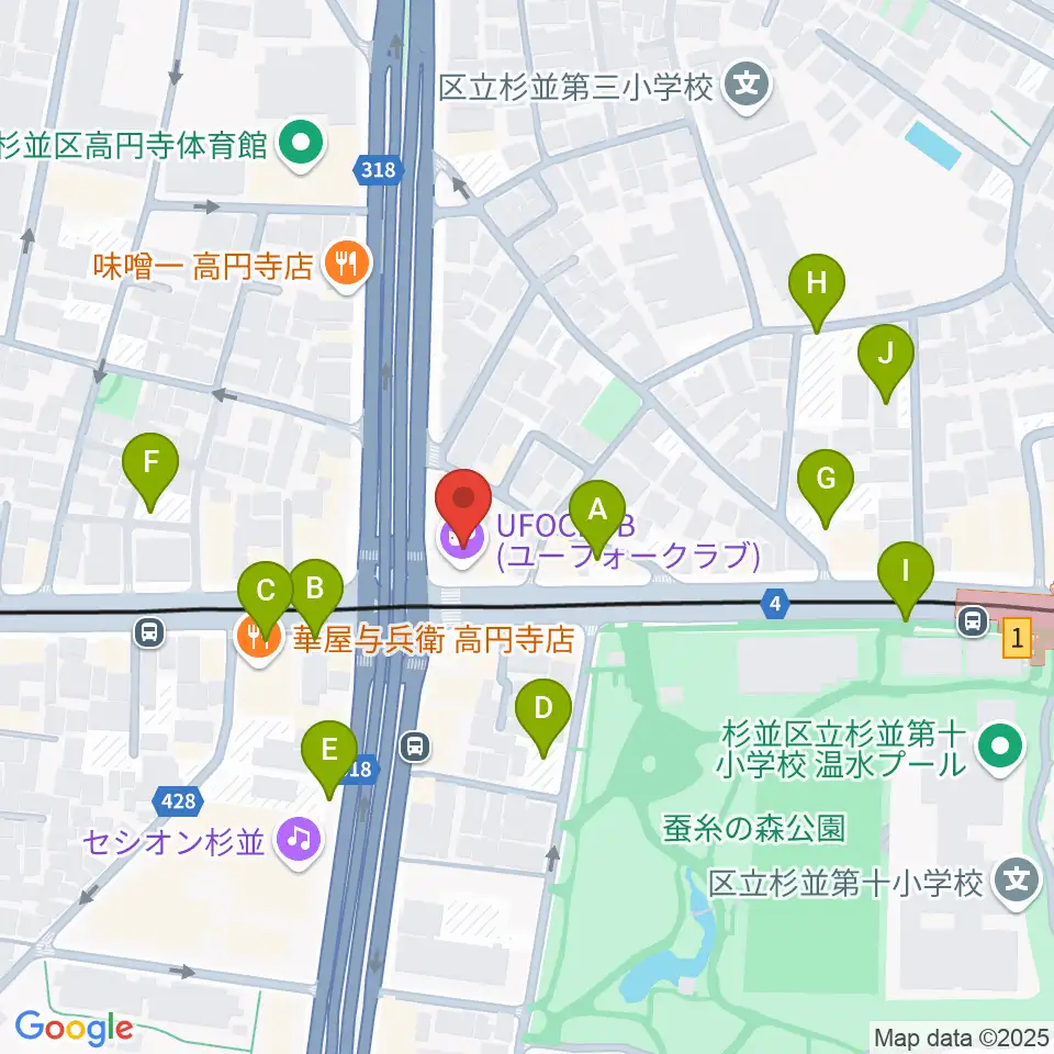 東高円寺U.F.O.CLUB周辺の駐車場・コインパーキング一覧地図
