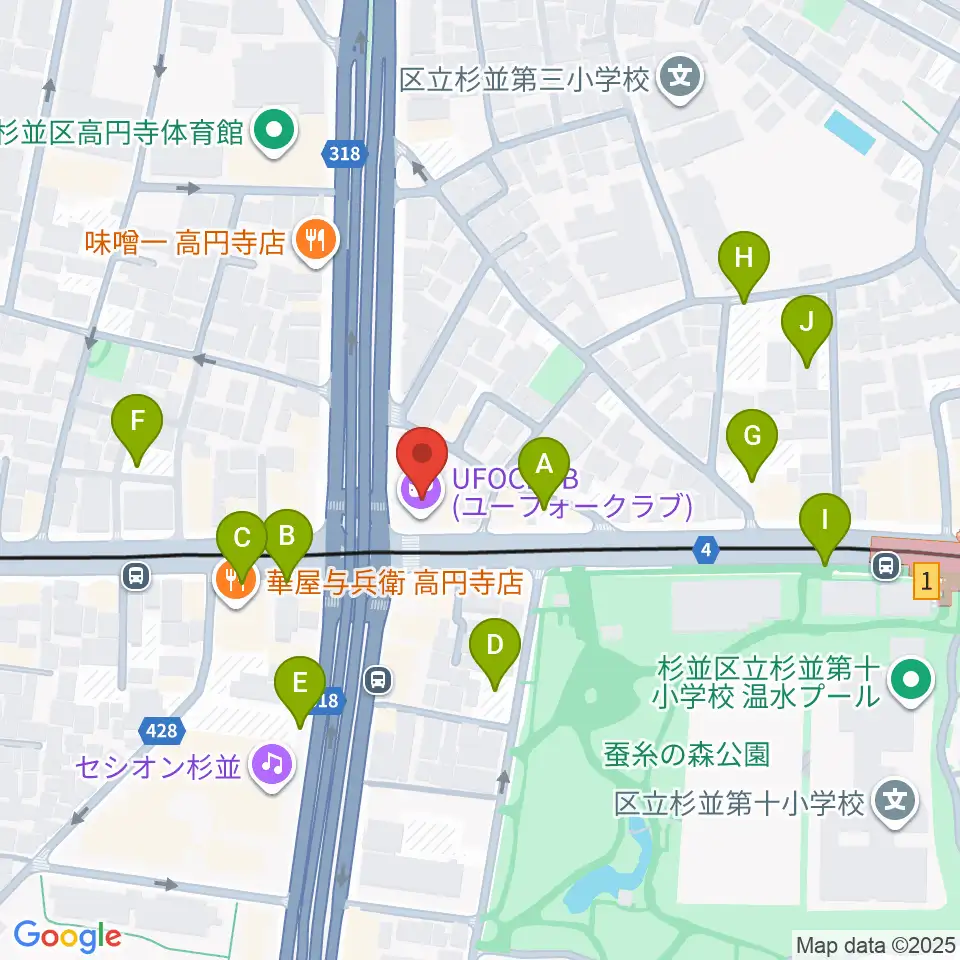 東高円寺U.F.O.CLUB周辺の駐車場・コインパーキング一覧地図