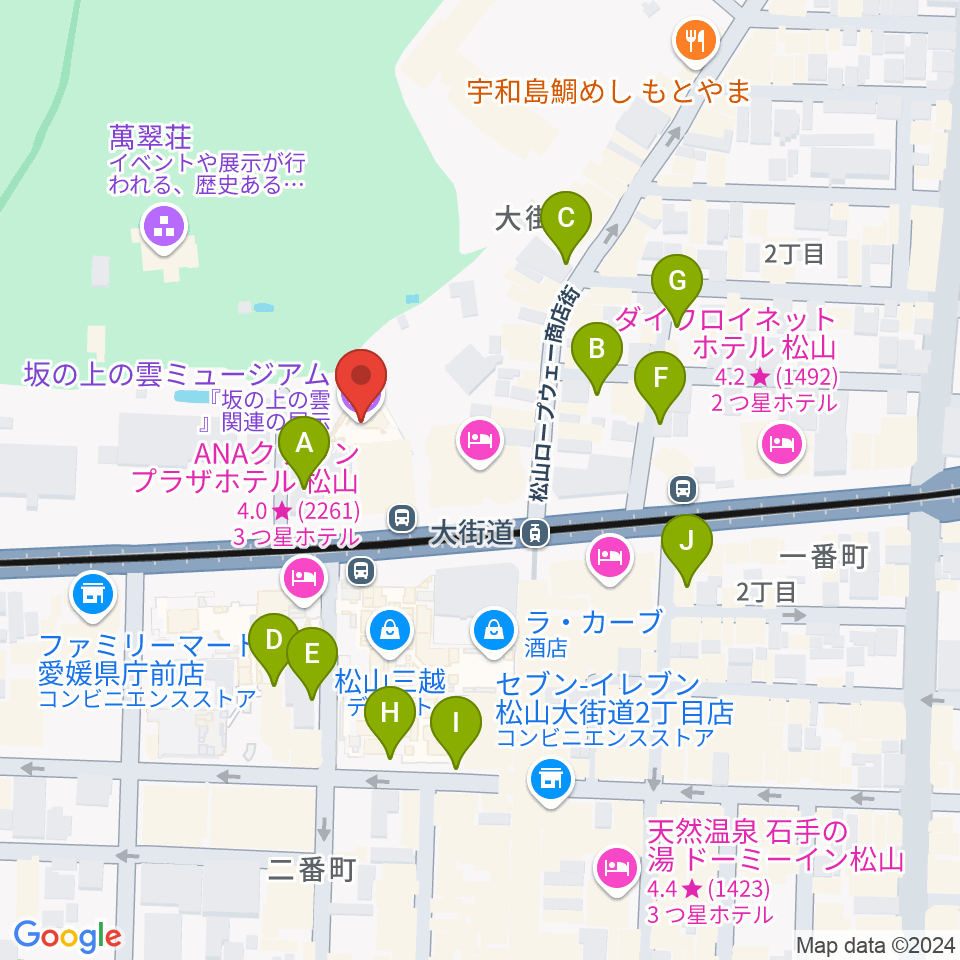 坂の上の雲ミュージアム周辺の駐車場・コインパーキング一覧地図