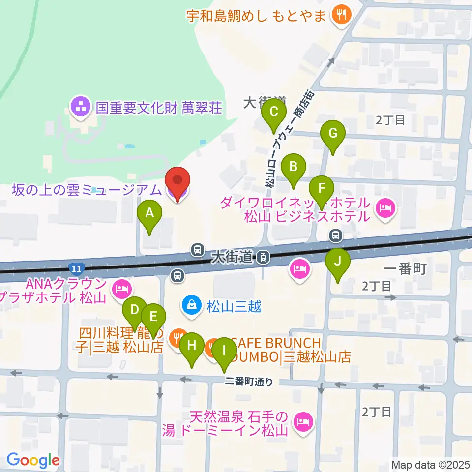 坂の上の雲ミュージアム周辺の駐車場・コインパーキング一覧地図