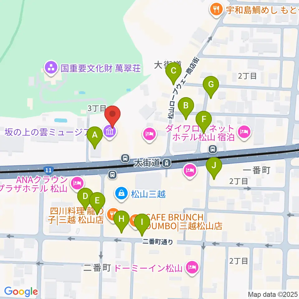 坂の上の雲ミュージアム周辺の駐車場・コインパーキング一覧地図