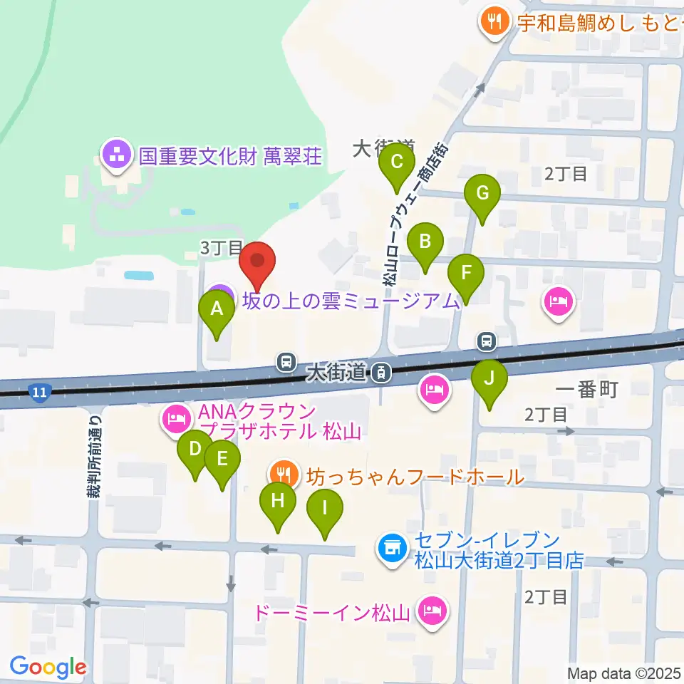 坂の上の雲ミュージアム周辺の駐車場・コインパーキング一覧地図